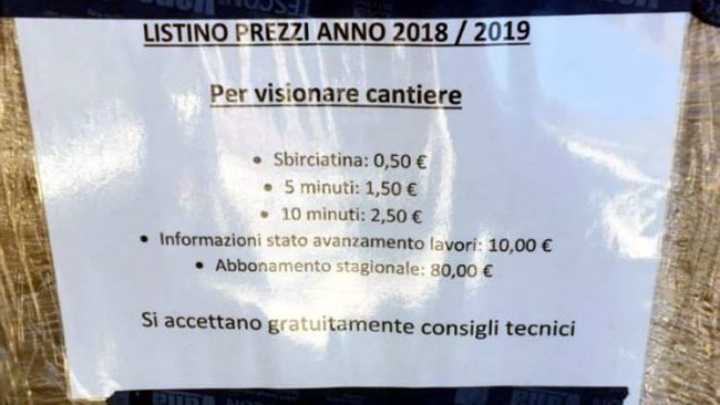 Tariffario per umarell: spunta il cartello nel cantiere - Prima Novara