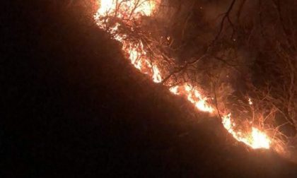 Paura per un vasto incendio nella notte alle pendici del Mottarone