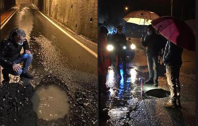 Invorio: per la forte pioggia si sono aperte due buche in via Battisti nella notte