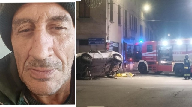 Un uomo travolto da un’auto ribaltata mentre cammina sul marciapiede a Vespolate