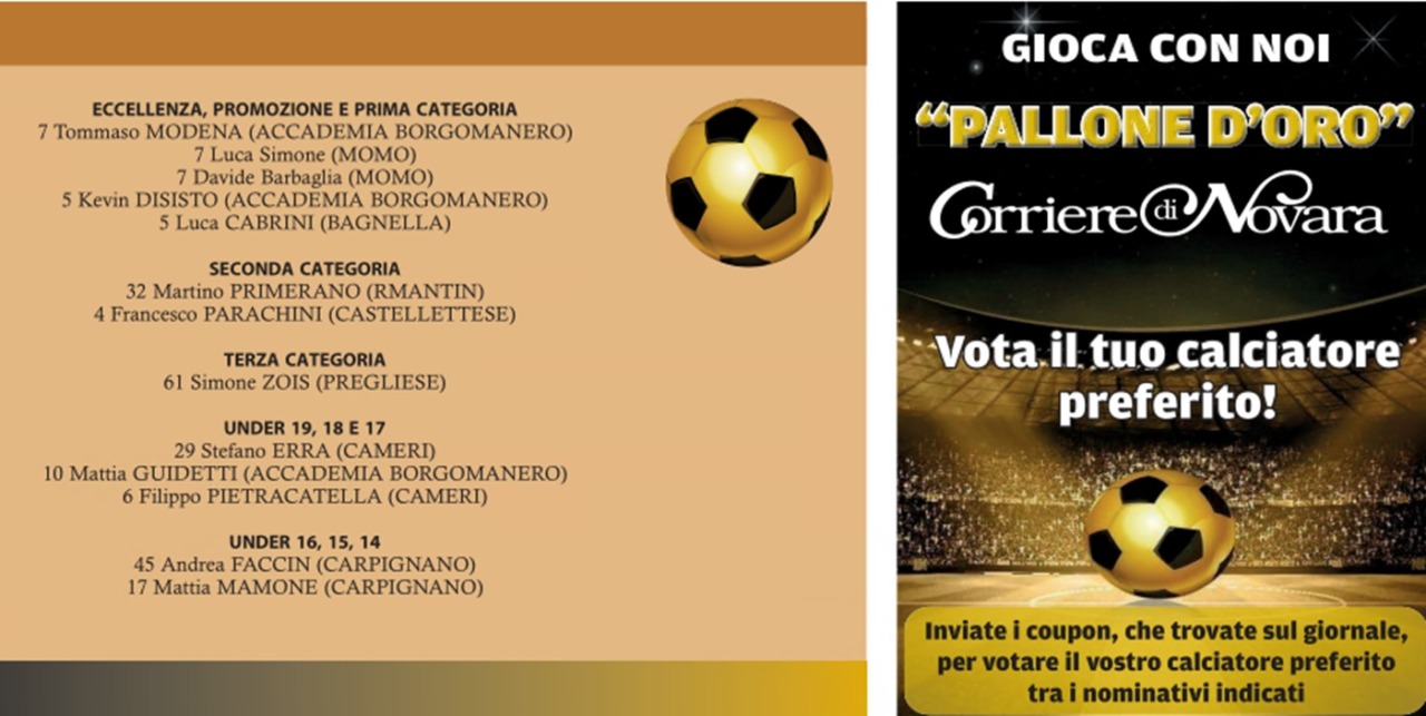 Pubblicata la prima classifica del Pallone d’Oro del Corriere di Novara e coupon speciale in arrivo