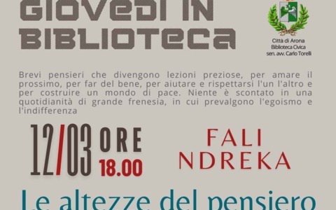 Fali Ndreka presenta ‘Le altezze del pensiero’ ad Arona